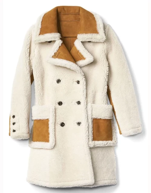 Womens Double Breasted Shearling Leather Coat