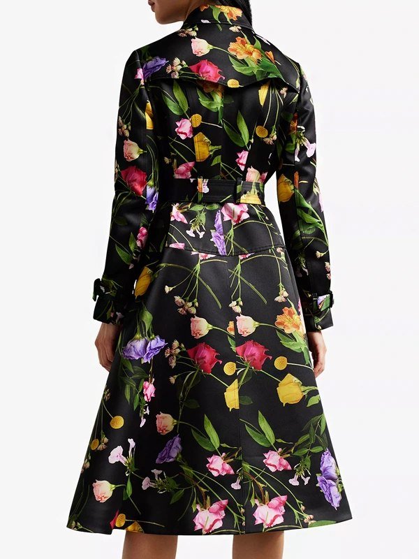 Elsbeth Tascioni Black Floral Trench Coat