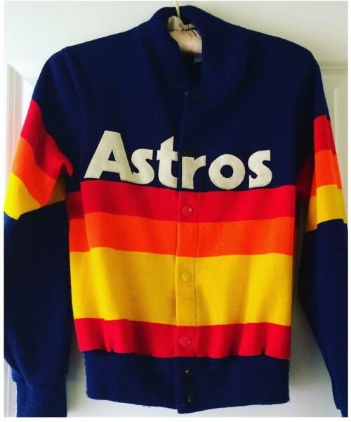 Astros Kate Upton Blue Rainbow Stripe Sweater Jacket