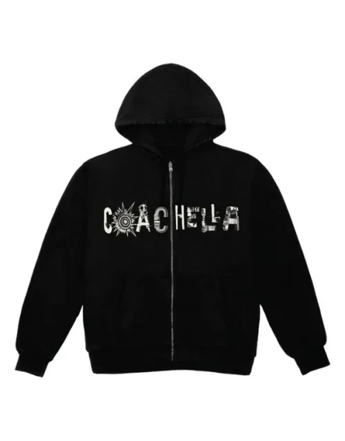 Coachella Flyer Zip Hoodie In Black