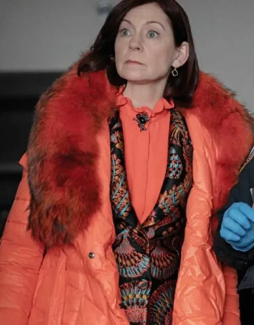 Elsbeth 2024 Carrie Preston Orange Puffer Coat
