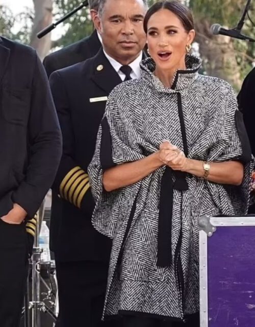 Meghan Markle Monochrome Cape Style Striped Jacket