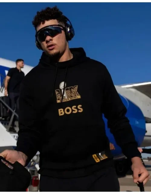 Patrick Mahomes Super Bowl LIX BOSS Hoodie in Black