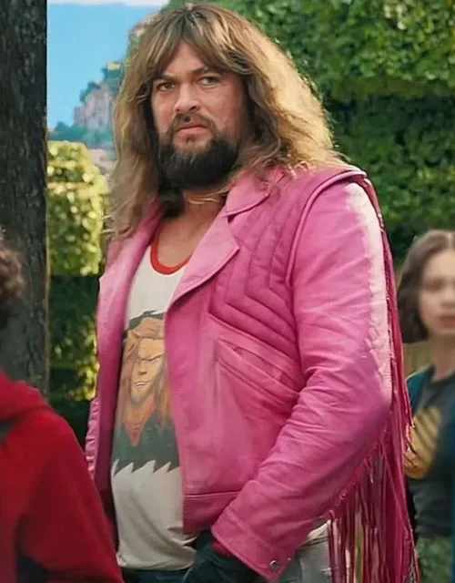 A Minecraft Movie 2025 Jason Momoa Pink Fringe Jacket