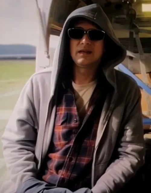 Flight Risk 2025 Topher Grace Grey Hoodie