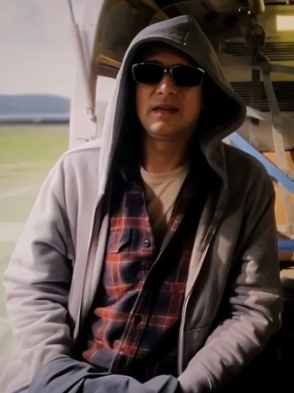 Flight Risk 2025 Topher Grace Grey Hoodie