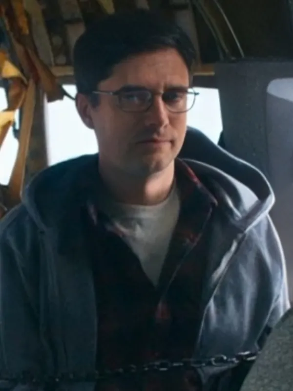 Flight Risk 2025 Topher Grace Grey Hoodie