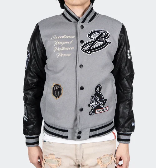 Men’s Black Panther Power Grey Varsity Jacket