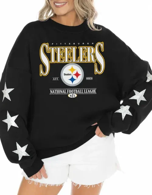 Pittsburgh Steelers Black Rhinestone Star Sleeve Sweatshirt