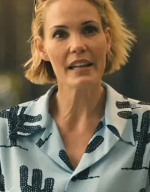 The White Lotus S03 Leslie Bibb Blue Cactus Print Shorts Set