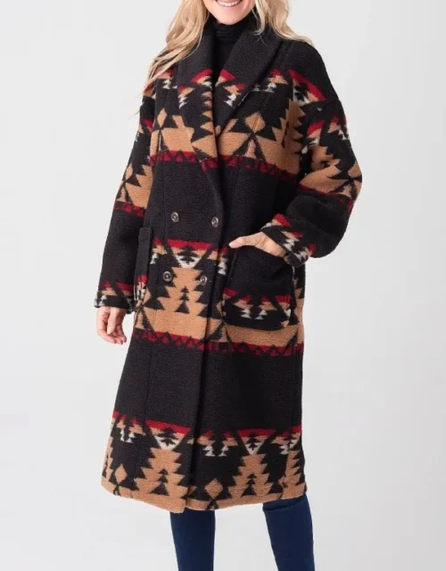 Yellowstone S05 Beth Dutton Black Printed Coat