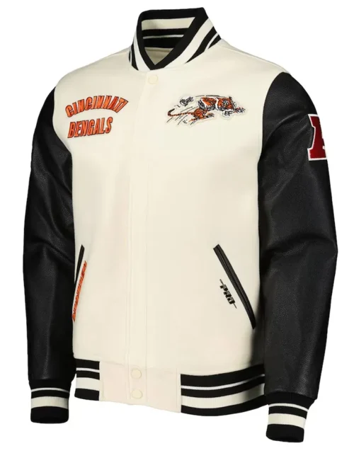 Retro Classic Cincinnati Bengals Varsity Cream and Black Jacket