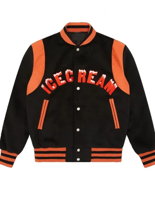 Icecream BBC Embroidered Black Varsity Jacket