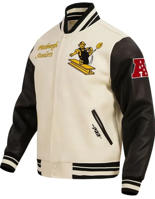 Pittsburgh Steelers Retro Classic Varsity Cream and Black Jacket