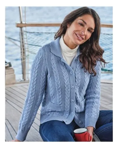 I Jack Wright S01 Blue Cable Knit Collared Cardigan