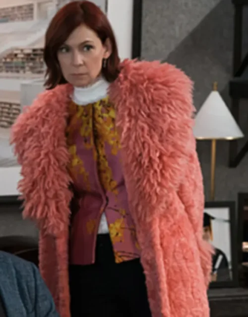 Elsbeth S02 Carrie Preston Pink Faux Fur Long Coat
