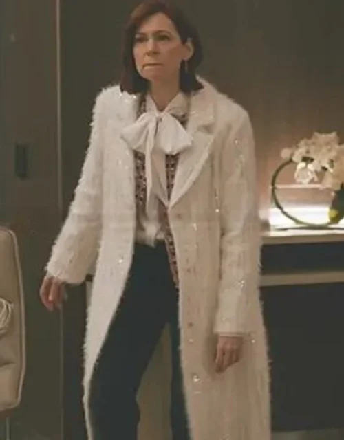 Elsbeth S02 Carrie Preston White Sequin Stripe Mohair Coat