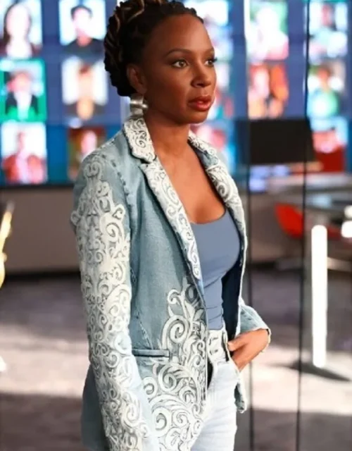 Found S2 Shanola Hampton Embroidered Denim Blazer