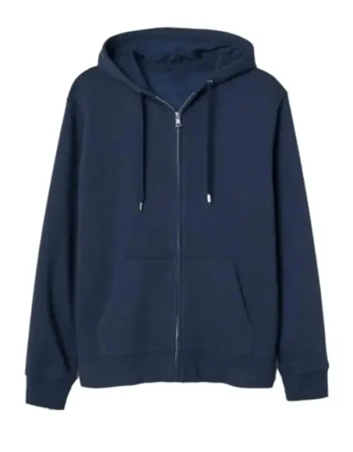 Navy Blue Zipper Fleece Hoodie