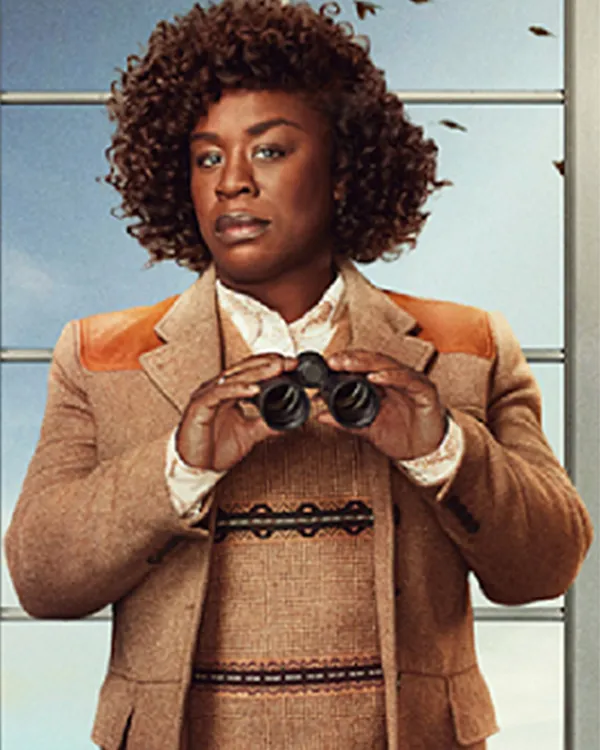 The Residence 2025 Uzo Aduba Brown Leather Patches Jacket