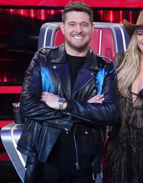 The Voice S27 Michael Bublé Black Leather Biker Jacket
