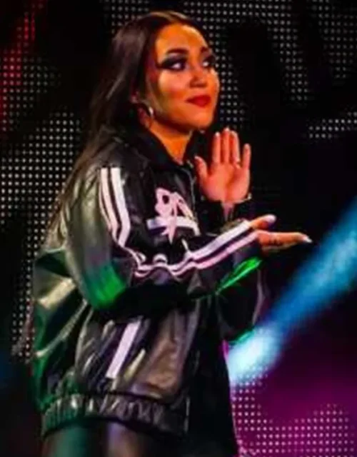 WWE NXT 2025 Carla Gonzalez Pink Bow Black Leather Jacket