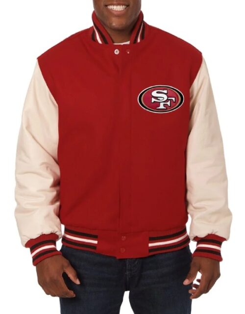 SF 49ers Red And Cream Varsity Jacket