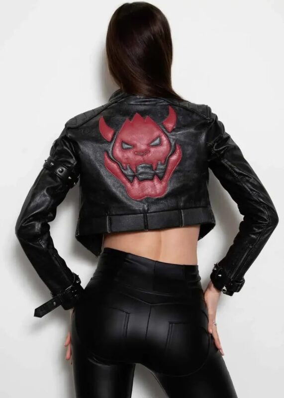 Cropped King Castle Black Leather Jacket