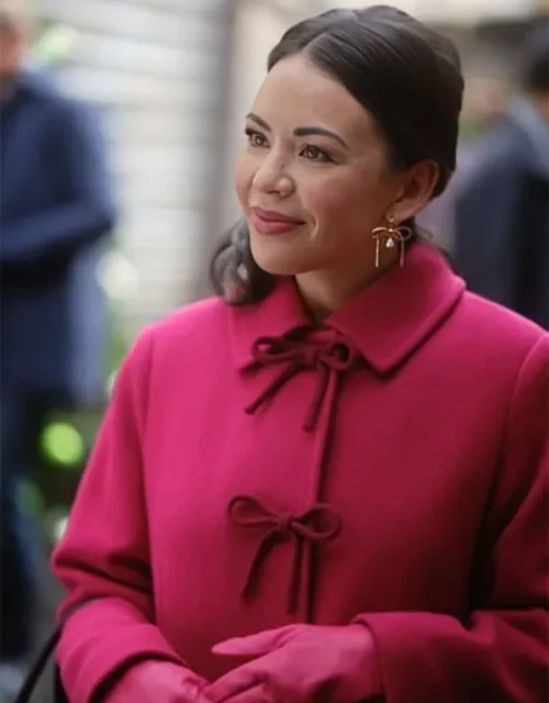 Sugarplummed 2024 Janel Parrish Pink Bow Coat