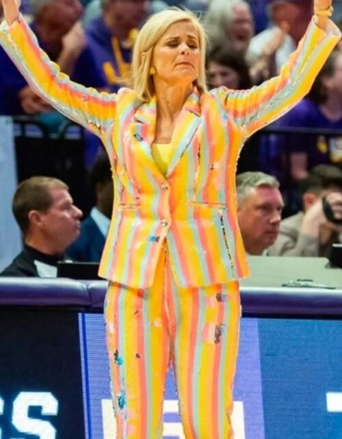 LSU Game Kim Mulkey Rainbow Suit