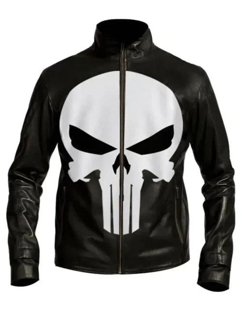 Punisher Skull Head Black Leather Jacket