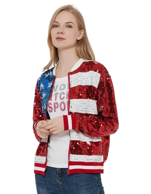 Anna Kaci American USA Flag Sequin Jacket