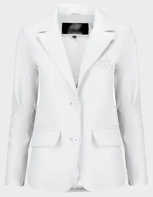 Classic 2-Button Lambskin White Leather Blazer