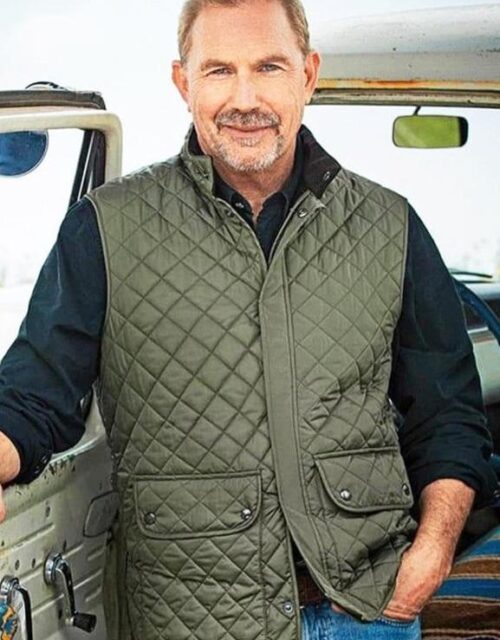 Kevin Costner Yellowstone John Dutton Green Quilted Vest