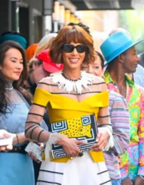 Nicole Ari Parker And Just Like That Yellow Shoulder Jacket