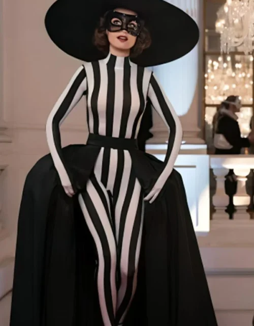 S4 Emily in Paris Lily Collins Striped Jumpsuit