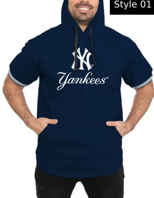 Blue New York Mens Navy Yankees Short Sleeves Hoodie