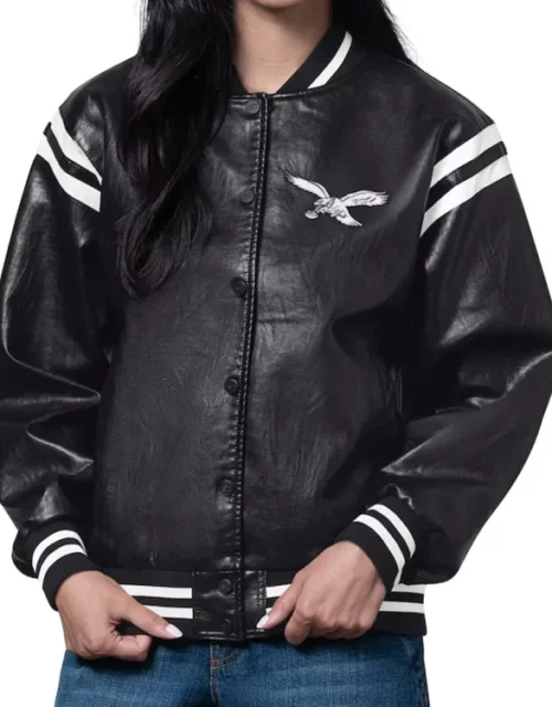 Philadelphia Eagles Leather Black Varsity Jacket