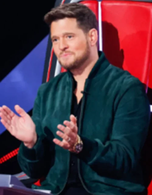 The Voice S28 Michael Buble Green Suede Bomber Jacket