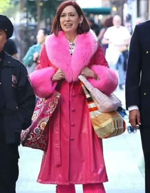 Elsbeth S03 Carrie Preston Pink Leather Long Coat