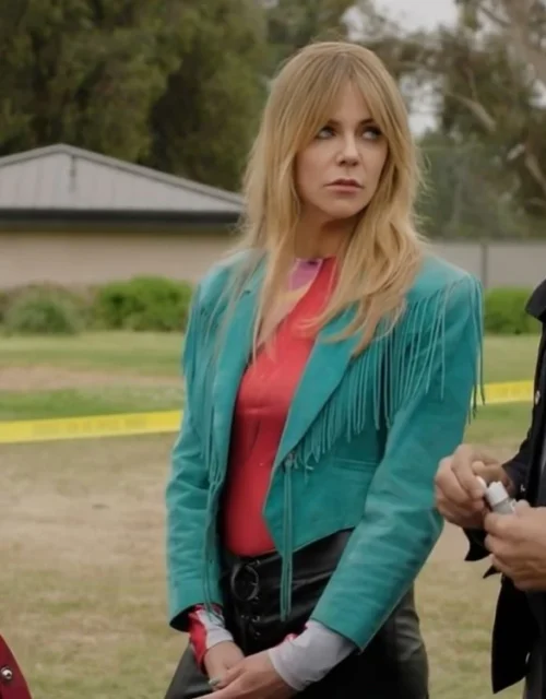 High Potential Kaitlin Olson Teal Fringed Jacket