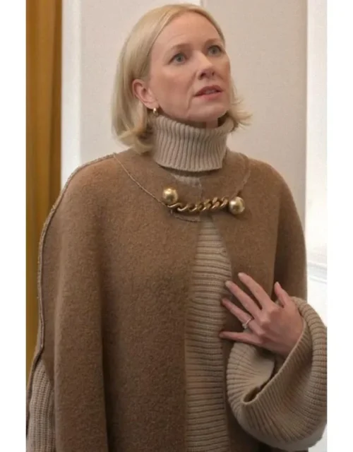 Too Much S01 Naomi Watts Brown Chain Link Knit Cape
